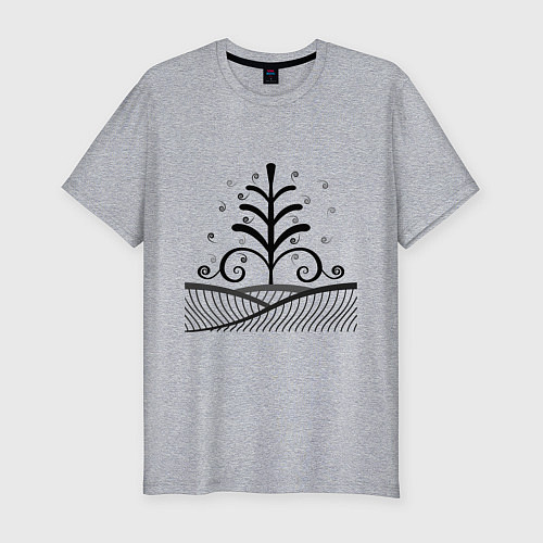 Мужская slim-футболка Силуэт дерева / Меланж – фото 1