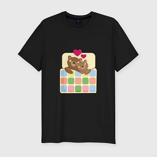 Мужская slim-футболка Спящие влюбленные медведи / Черный – фото 1