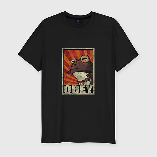Мужская slim-футболка Obey frog / Черный – фото 1