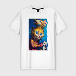 Футболка slim-fit Главный кот - нейросеть - art, цвет: белый