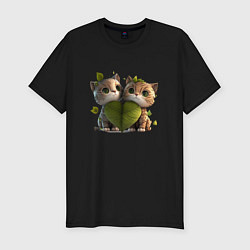 Мужская slim-футболка Лесные котята из аниме с сердцем