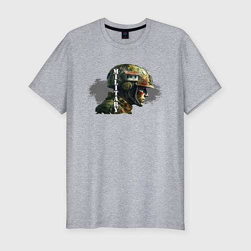 Мужская slim-футболка Профиль солдата / Меланж – фото 1