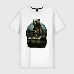 Мужская slim-футболка Медведь на танке