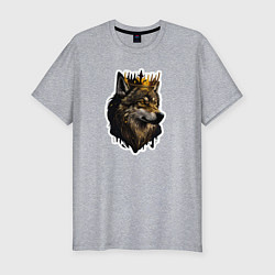 Мужская slim-футболка Волк-царь в короне