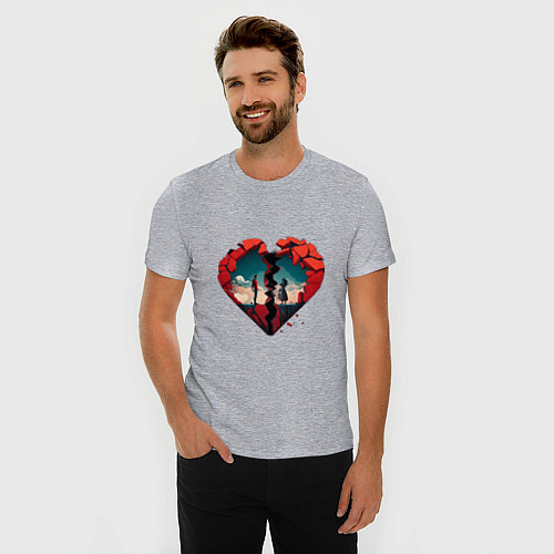 Мужская slim-футболка По разные стороны сердца / Меланж – фото 3