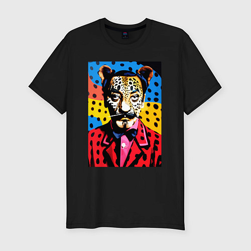 Мужская slim-футболка Леопард Сальвадор Дали / Черный – фото 1