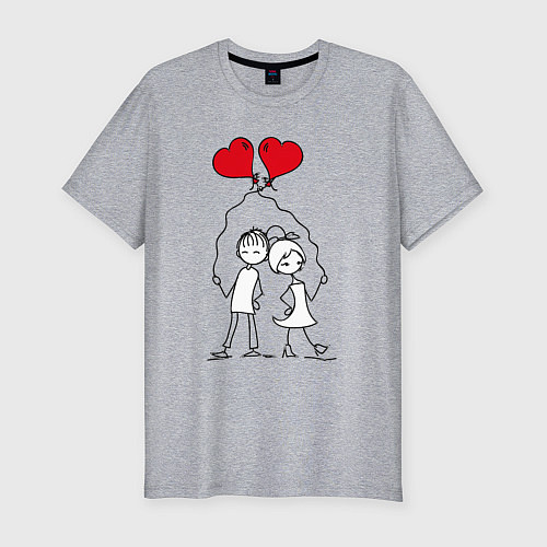 Мужская slim-футболка Влюбленные с шариками / Меланж – фото 1
