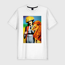 Мужская slim-футболка Salvador Dali and lion