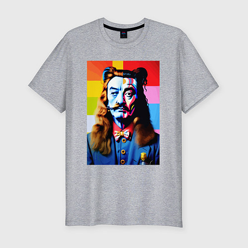 Мужская slim-футболка Salvador Dali and neural network / Меланж – фото 1