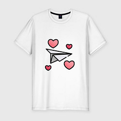 Мужская slim-футболка Бумажный самолетик - сердца