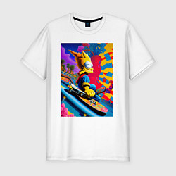 Мужская slim-футболка Барт Симпсон скейтбордист - нейросеть