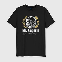 Мужская slim-футболка С Гагариным, на пути к звездам