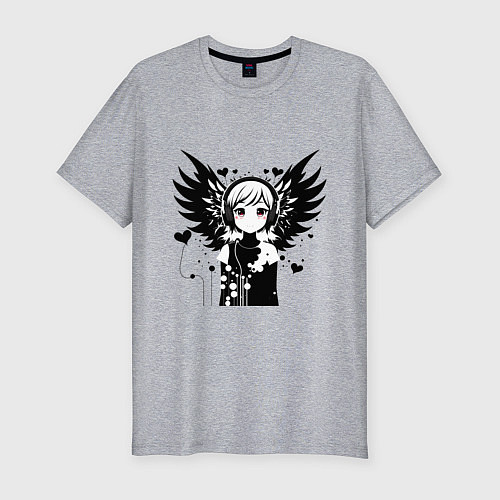 Мужская slim-футболка Cute anime cupid angel girl wearing headphones / Меланж – фото 1