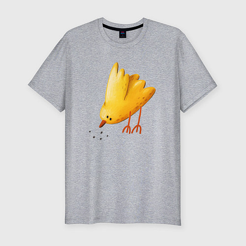 Мужская slim-футболка Желтая птичка клюет зерна / Меланж – фото 1