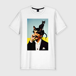 Мужская slim-футболка Salvador Dali and black cat