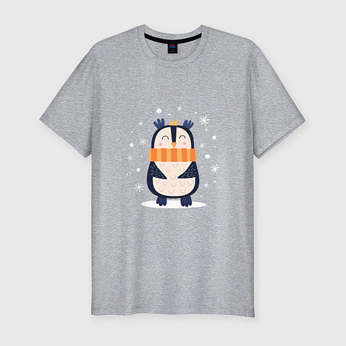 Мужская slim-футболка Пингвин в шарфике / Меланж – фото 1
