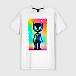 Мужская slim-футболка Alien cub - neural network - neon glow