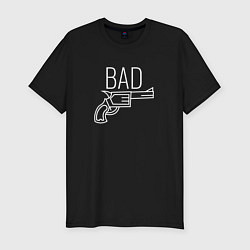 Мужская slim-футболка Bad надпись с револьвером