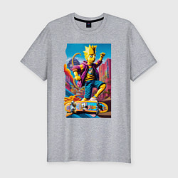 Мужская slim-футболка Барт Симпсон скейтбордист - фантазия