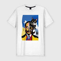 Мужская slim-футболка Salvador Dali and his cat