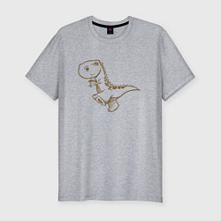 Мужская slim-футболка Шагающий рисованный динозавр