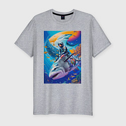 Мужская slim-футболка Cyber shark - ocean and space - art
