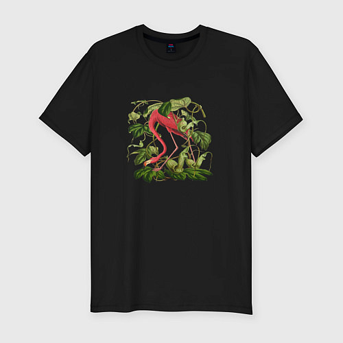 Мужская slim-футболка Фламинго акварель / Черный – фото 1