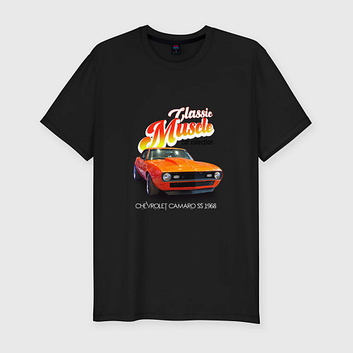 Мужская slim-футболка Маслкар Chevrolet Camaro SS 1968 года / Черный – фото 1