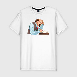 Мужская slim-футболка Ленин что-то пишет