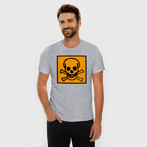 Мужская slim-футболка Череп-предупреждение / Меланж – фото 3