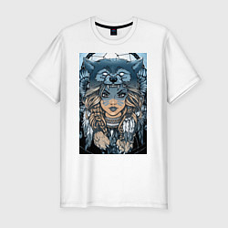 Мужская slim-футболка Девушка волчица