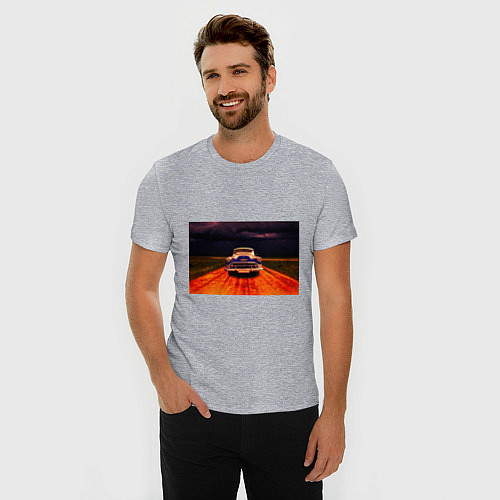 Мужская slim-футболка Классический американский автомобиль Chevrolet 210 / Меланж – фото 3
