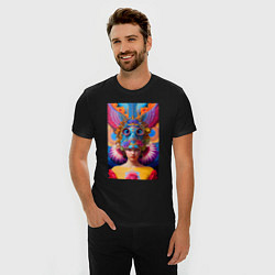 Футболка slim-fit Girl in an art helmet - neural network, цвет: черный — фото 2