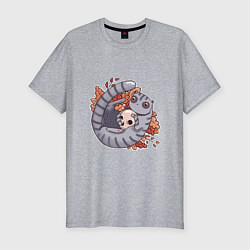 Мужская slim-футболка Осенний котик-енотик