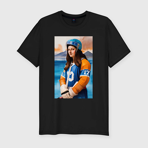 Мужская slim-футболка Мона Лиза - крайний нападающий / Черный – фото 1