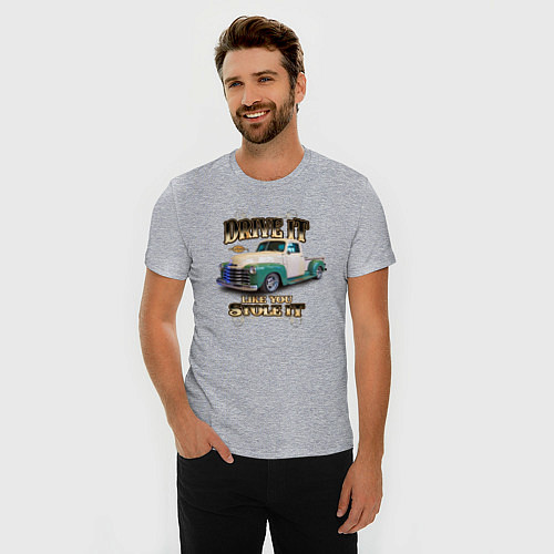 Мужская slim-футболка Классический пикап Chevrolet Thriftmaster / Меланж – фото 3