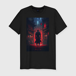 Мужская slim-футболка Самурай в ночном городе