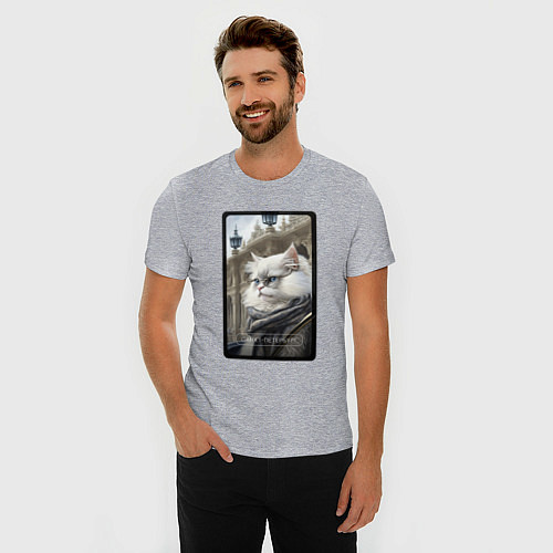 Мужская slim-футболка Санкт-Петербург котик / Меланж – фото 3