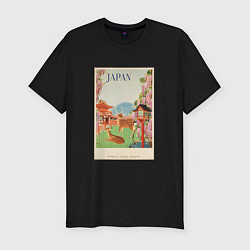 Футболка slim-fit Японский винтаж с оленями, цвет: черный