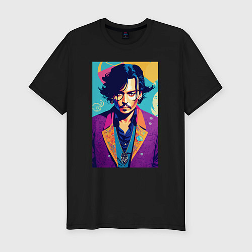Мужская slim-футболка Johnny Depp - celebrity / Черный – фото 1