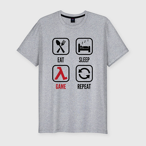 Мужская slim-футболка Eat - sleep - Half-Life - repeat / Меланж – фото 1