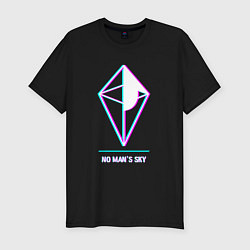 Футболка slim-fit No Mans Sky в стиле glitch и баги графики, цвет: черный