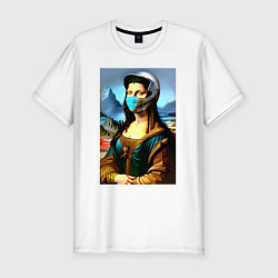 Футболка slim-fit Mona Lisa - cyberpunk - neural network, цвет: белый