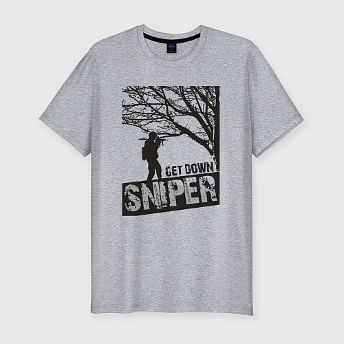 Мужская slim-футболка Get down sniper / Меланж – фото 1