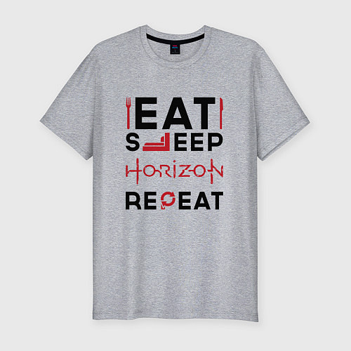 Мужская slim-футболка Надпись: eat sleep Horizon repeat / Меланж – фото 1