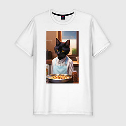 Мужская slim-футболка Кот повар с десертом