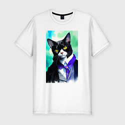 Мужская slim-футболка Котик следящий за модой - нейросеть