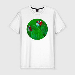 Мужская slim-футболка Два зелёных попугая