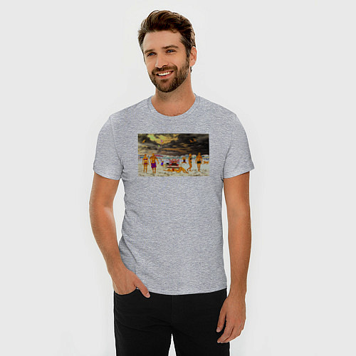 Мужская slim-футболка Люди призраки прошлого на пляже / Меланж – фото 3