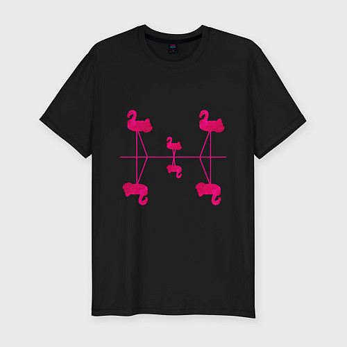 Мужская slim-футболка Шесть розовых фламинго / Черный – фото 1